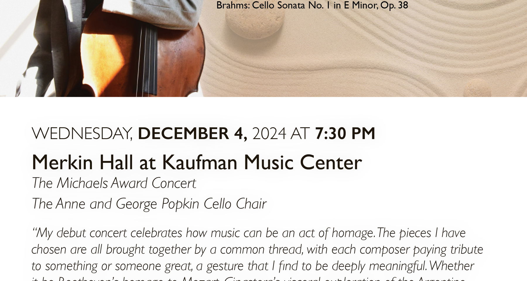 YCA Presents: Benett Tsai (cello)